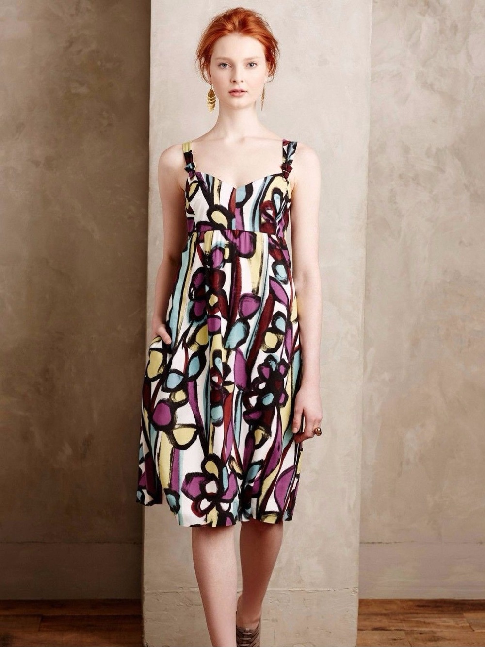 Anthropologie Tabitha abstract floral knee length dress size 10